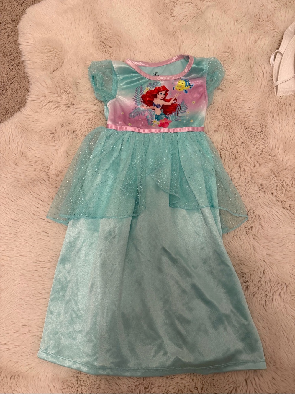 Ariel Little Mermaid Glitter Tulle Nightgown Dress Up- Aqua & Pink 3T